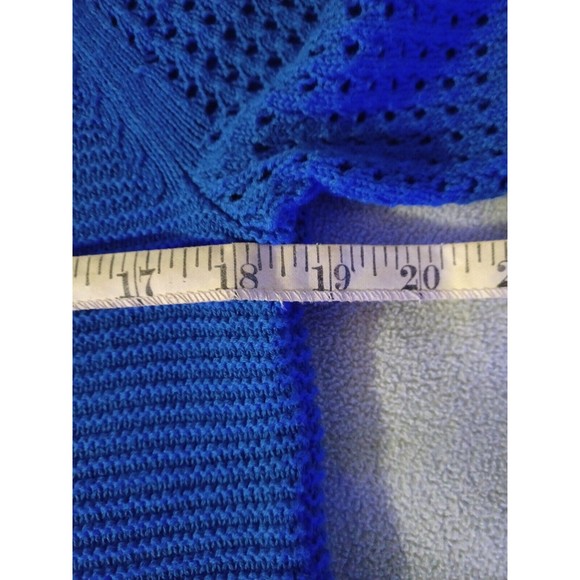 Jones New York Sport Petite Medium knit top open knit 3/4 sleeves hemmed blue - Picture 6 of 8